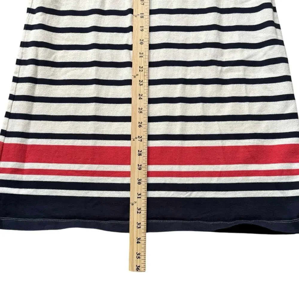LL Bean Nautical Stripe Cotton Dress Square Neck 3/4 Sleeve Small Preppy